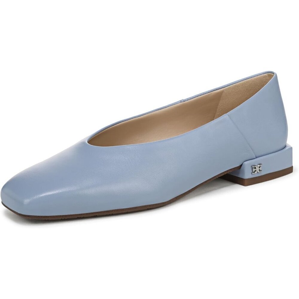 Sam Edelman Women Billow Blue Leather Pull-On Rounded Toe Ballet Flat Shoes